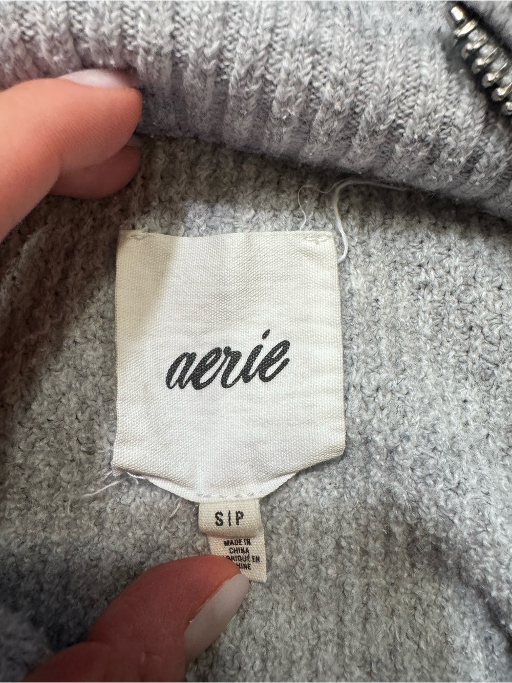 aerie Light Gray Half-Zip Cowl Sweater - Picture 4 of 6